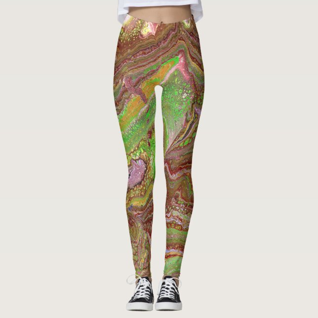 Questions 1 Wild Green Maroon Leggings (Frente)