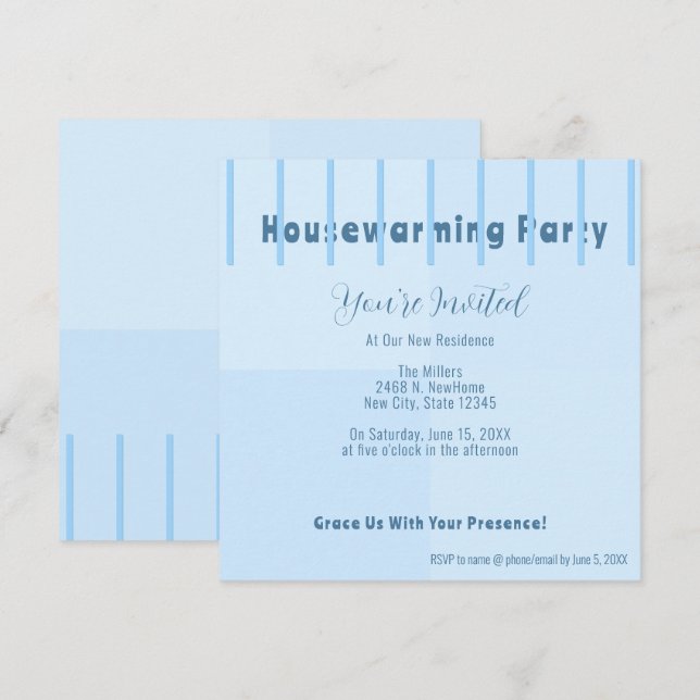 Quic Modern Blue Fence Party - Feira Azul Convite (Frente/Verso)