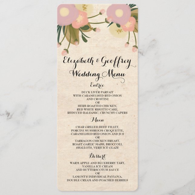 Quic Rustic Watercolor Floral Canvas Menu Casament (Frente)