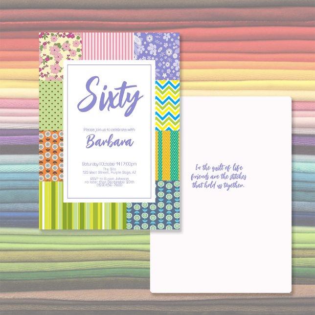 Quilters Patchwork 60º Convite de Aniversário (Criador carregado)