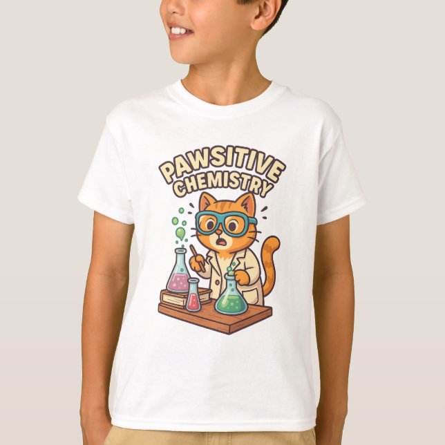 Química Pawsitiva - Camisa T Cientista De Gato (Frente)
