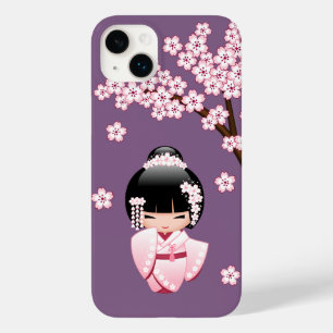 Quimono Rosa Boneca Kawaii Kokeshi em Roxo