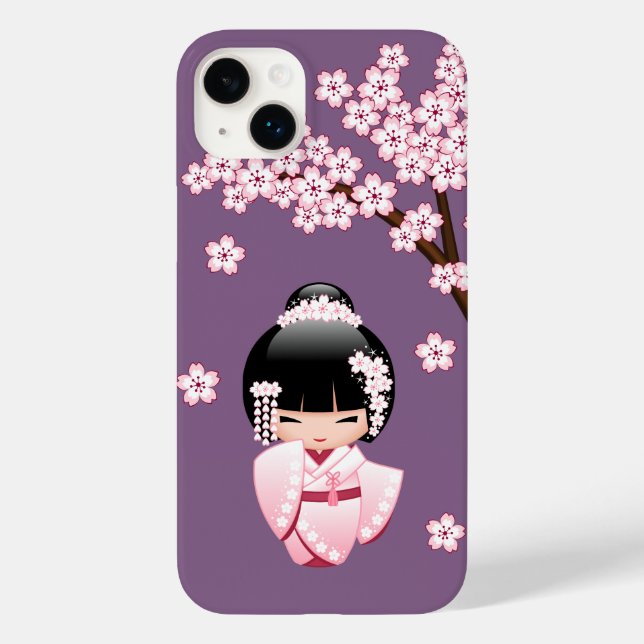 Quimono Rosa Boneca Kawaii Kokeshi em Roxo (Verso)