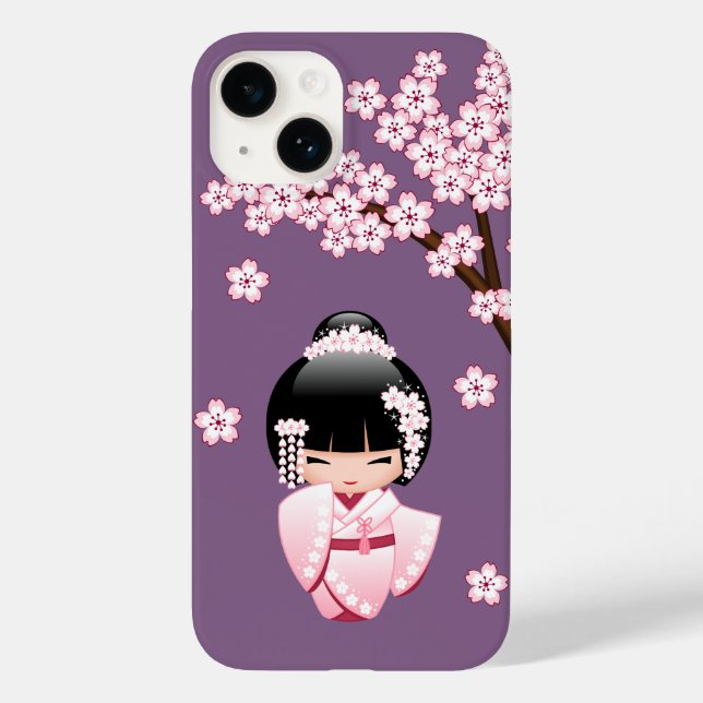 Quimono Rosa Boneca Kawaii Kokeshi em Roxo (Verso)