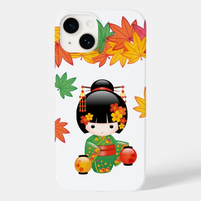 Quimono Verde Outono Boneca Kokeshi Folhas de Bord (Verso)