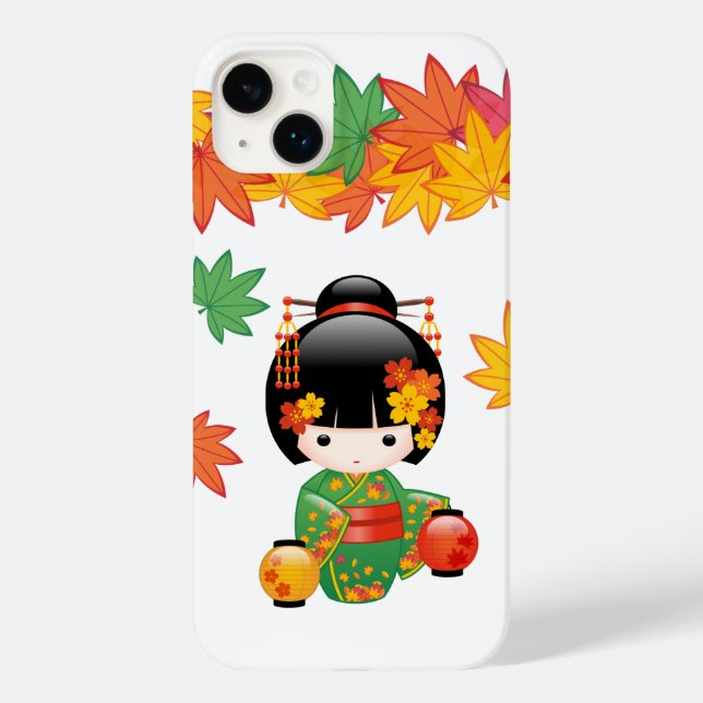 Quimono Verde Outono Boneca Kokeshi Folhas de Bord (Verso)