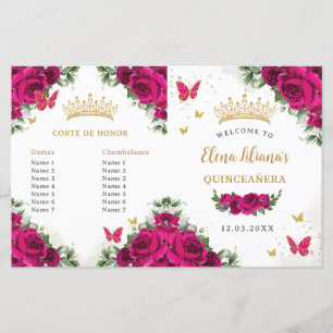 Quinceañera 15 Fuchsia Pink Floral Dourado