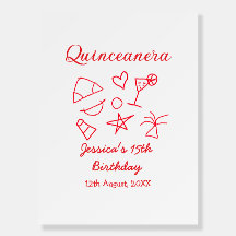 Quinceanera 15th birthday red beach party tree sun