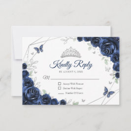 Quinceanera Azul Prata Floral Resposta
