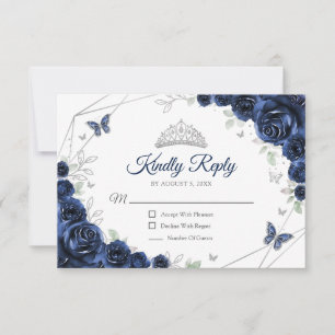 Quinceanera Azul Prata Floral Resposta