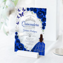 Quinceanera Azul Real Floral Prata
