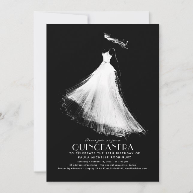 Quinceañera Birthday Convite Preto (Frente)