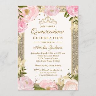 Quinceanera Birthday Sparkle Rosa Dourado Cartão F