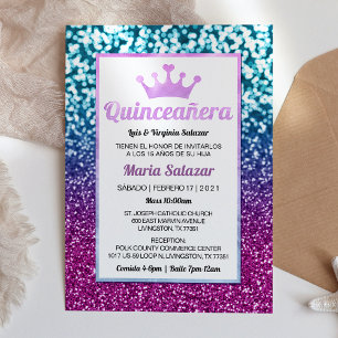 Quinceañera Blue Purple Elegant Convite Espanhol