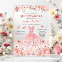 Quinceañera Blush Rosa Rosa Floral Borboleta