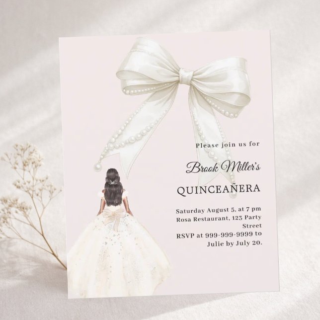 Quinceanera bow ivory dress blush pink invitation (Criador carregado)