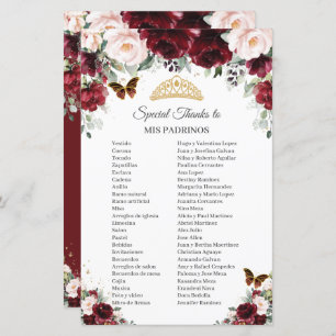 Quinceañera Burgundy Blush Obrigados Florais Padri