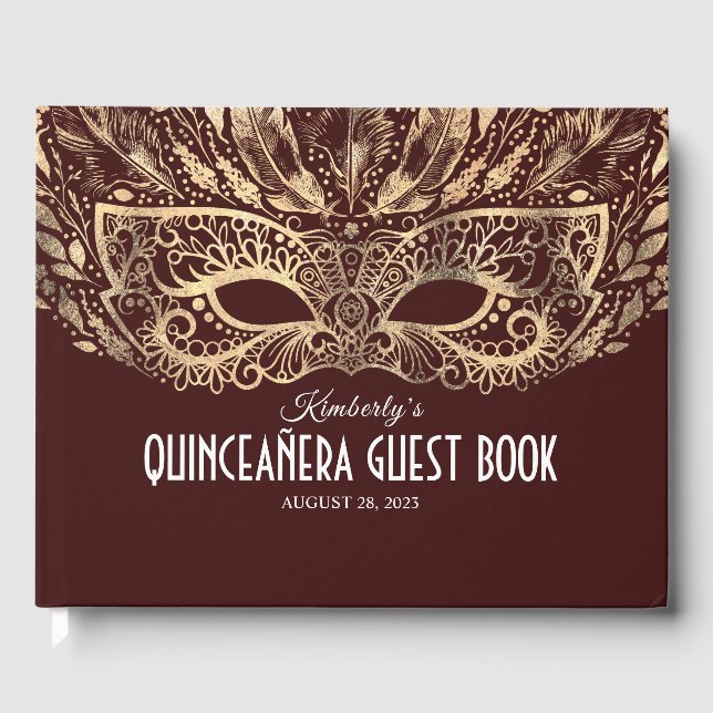 Quinceanera Burgundy e Dourado Livro de Convidados (Frente)