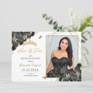 Quinceañera, Cartão com fotos Preto e Dourado, Sal