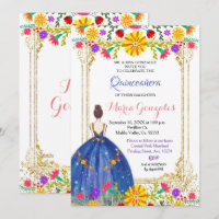 Quinceanera Colorida Flores Douradas Convite