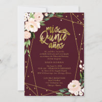 Quinceanera Convite Bilíngue Blush Burgundy