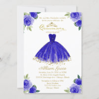 Quinceanera Convite Bilíngue Royal Blue Gown