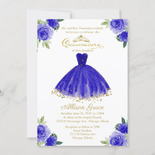 Quinceanera Convite Bilíngue Royal Blue Gown