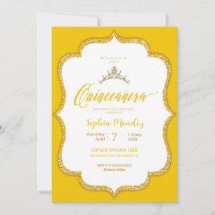 Quinceanera - Convite Corações Amarelo e Dourado