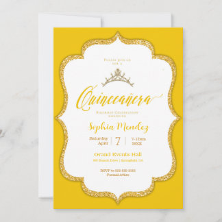 Quinceanera - Convite Corações Amarelo e Dourado
