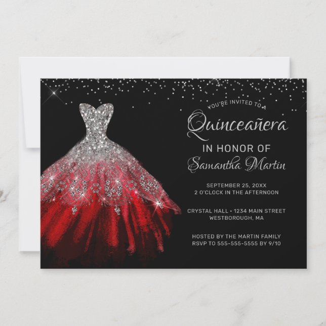 Quinceañera, Convite de festas de Vestido Vermelho (Frente)