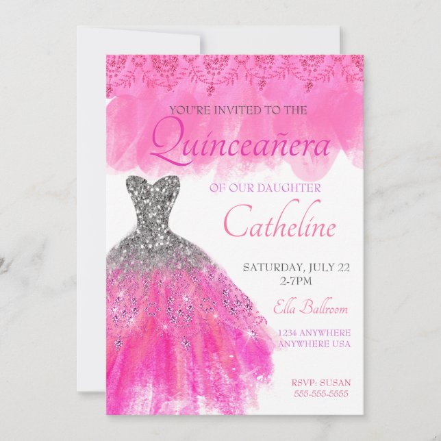 Quinceanera Convite Fuscia15 (Frente)