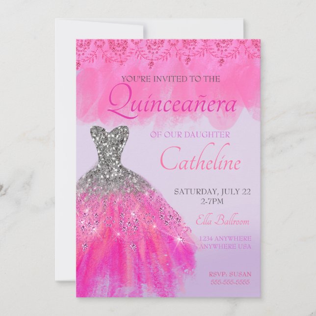 Quinceanera Convite Fuscia15 (Frente)