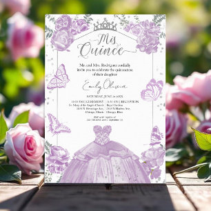 Quinceanera Convite Lavanda Vestido Foral