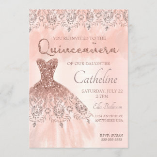 Quinceanera Convite para rosa de ouro, 15 de anive