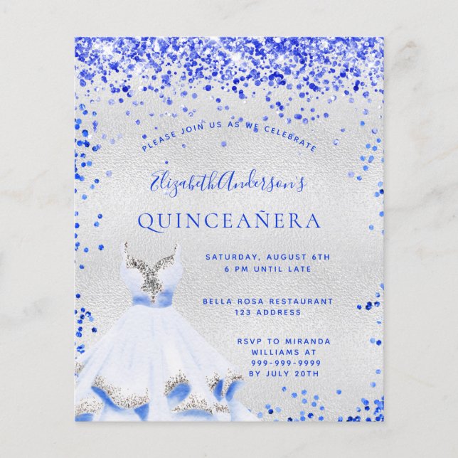 Quinceanera - convite real à prata (Frente)