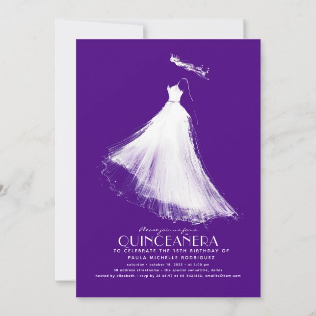 Quinceañera Convite Romântico Roxo (Frente)