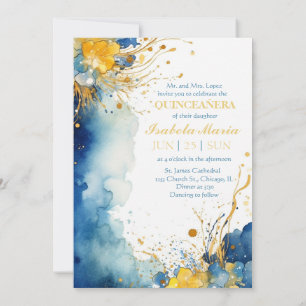 Quinceanera, cor de água azul e amarela, convite