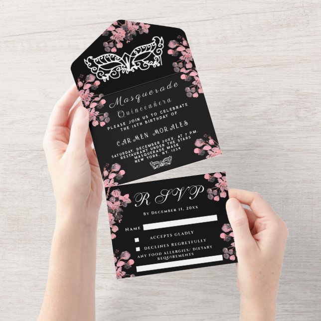 Quinceanera Cor-de-Máscara Cherry Blossom Rosa (Aba destacável)