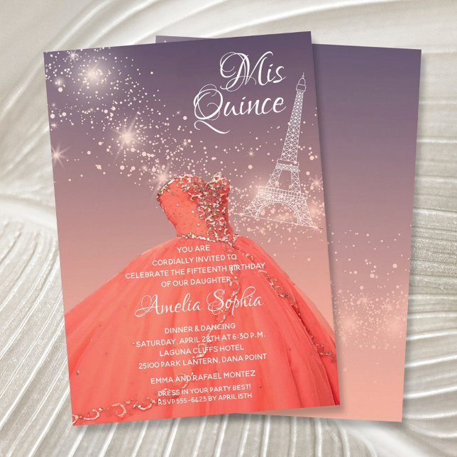 Quinceañera Coral Vestido Torre Eiffel (Criador carregado)