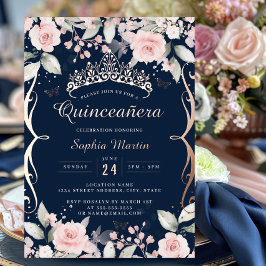 Quinceanera Dourada com Rosa Rosa-Blush Elegante