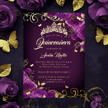 Quinceanera Dourada da Rosa Roxa Elegante