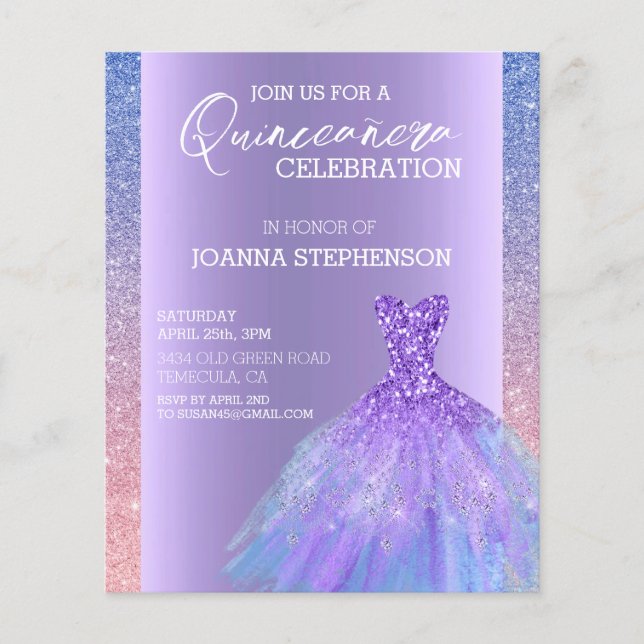 Quinceanera Dress Glitter Roxo (Frente)