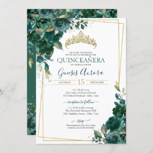 Quinceañera Emerald Green Convite Floral
