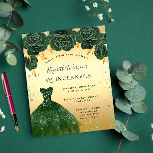 Quinceanera emerald green gold - convite