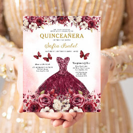 Quinceanera Espanhola Dourada Burgundia