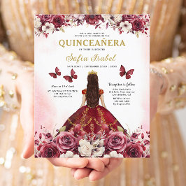 Quinceanera Espanhola Dourada Burgundia
