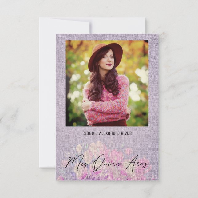 Quinceañera Español Floral Textil Textura Morado (Frente)