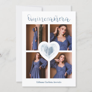 Quinceañera Español Tendencia Corazón Azul 4 Fo