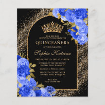 Quinceanera Floral Dourada Azul Preto