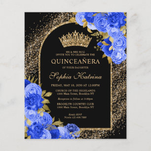 Quinceanera Floral Dourada Azul Preto
